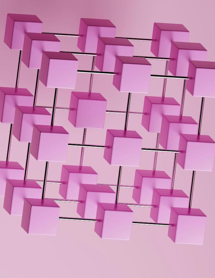 a bunch of pink cubes hanging from a pink wall in web3 game